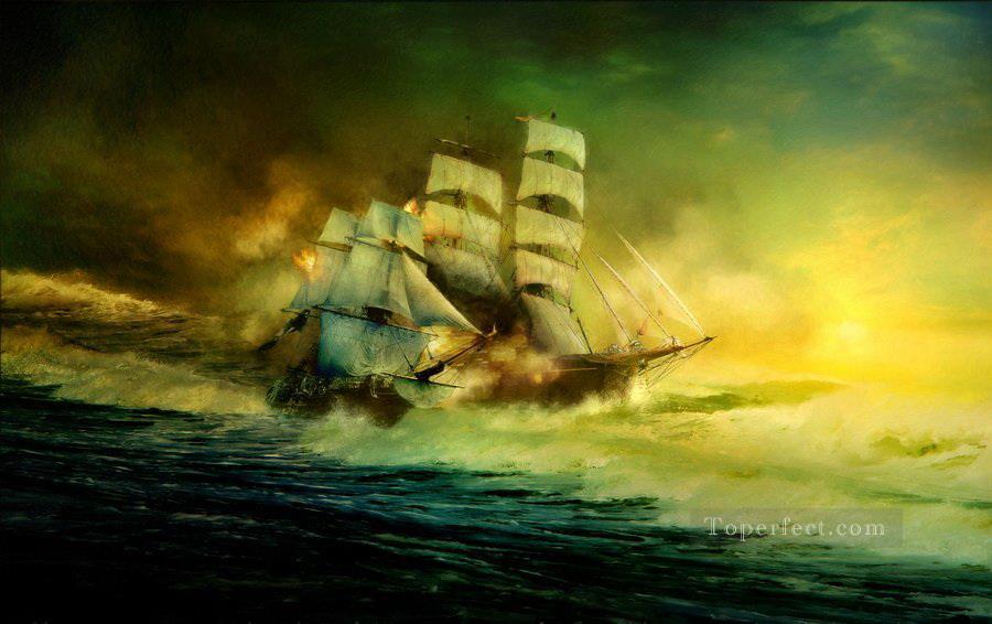 Batalla naval de Owll Pintura al óleo